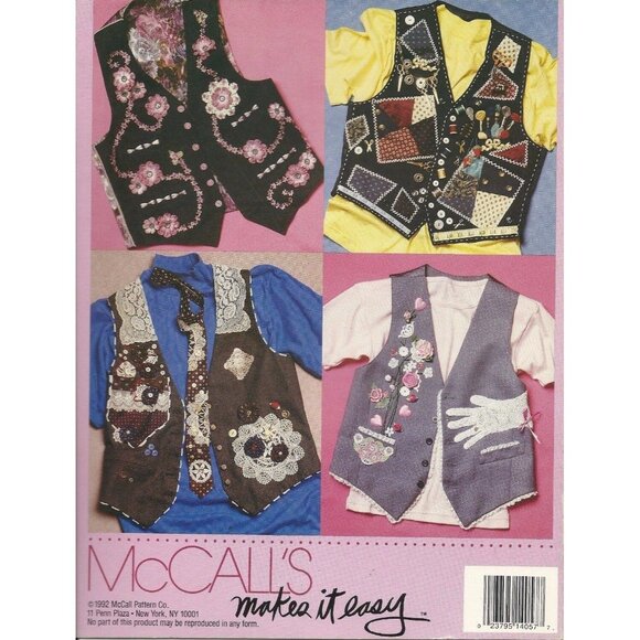 McCalls Creates Vested Interests 1992 Fast and Fancy Applique Full Size Pattern - Picture 7 of 7